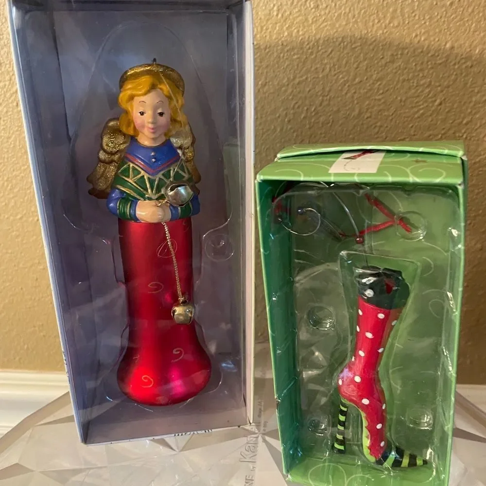 Department 56 Angel with Bells Ornament Plus Dept Glass Boot Ornament